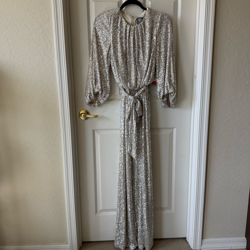 Vince Camuto Champagne Sequin Tie-Waist Jumpsuit, NWT Nashville Bachelorette